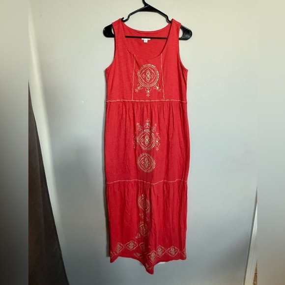 J. Jill Red Maxi Dress with Gold Embroidery - Picture 1 of 3